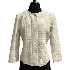 Hilary Radley White Quilted Faux Leather Jacket Sz M Lined Blazer Coat